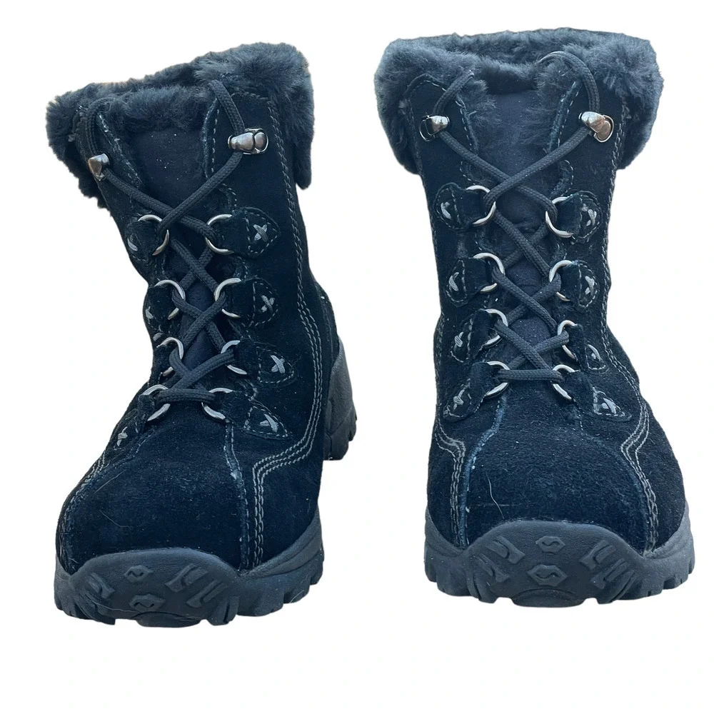 Bass Pinnacle Black Suede Hiking Snow Boots Fleece Lined Lace Up Women 7